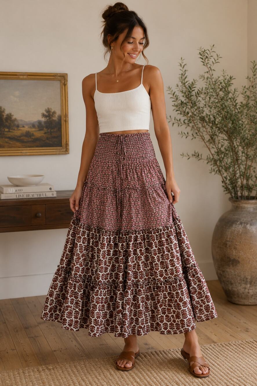 GAP Boho Mixed Floral Tiered 100% cotton Maxi Skirt / Strapless Dress